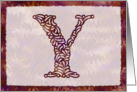 Ornamental Monogram ’Y’ with warm red background card