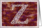Ornamental Monogram ’Z’ with warm red background card