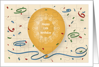 Happy 12th Birthday with orange balloon and custom puzzle grid card