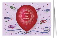 Happy 13th Birthday with red balloon and puzzle grid card