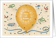 Happy 16th Birthday with orange balloon and puzzle grid card