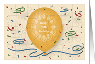 Happy 25th Birthday with orange balloon and puzzle grid card