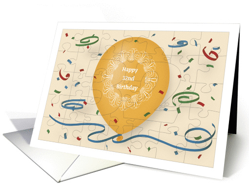 Happy 32nd Birthday with orange balloon and puzzle grid card (1085090)