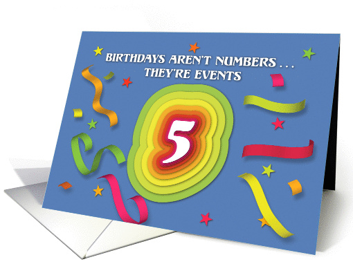 Happy 5th Birthday Celebration with confetti and streamers card