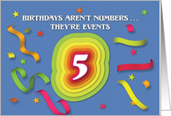 Happy 5th Birthday Celebration with confetti and streamers card