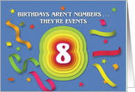 Happy 8th Birthday Celebration with confetti and streamers card