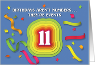 Happy 11th Birthday Celebration with confetti and streamers card