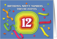Happy 12th Birthday Celebration with confetti and streamers card