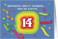 Happy 14th Birthday Celebration with confetti and streamers card
