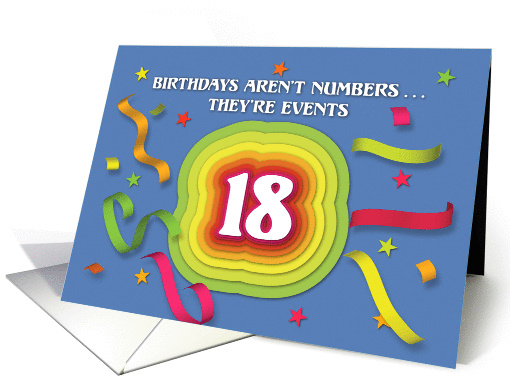Happy 18th Birthday Celebration with confetti and streamers card
