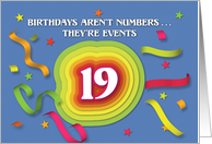 Happy 19th Birthday Celebration with confetti and streamers card