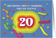 Happy 20th Birthday Celebration with confetti and streamers card