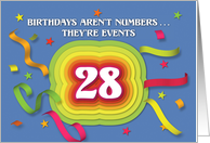 Happy 28th Birthday Celebration with confetti and streamers card