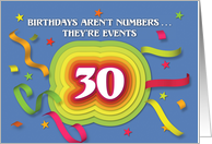 Happy 30th Birthday Celebration with confetti and streamers card