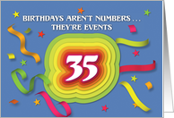 Happy 35th Birthday Celebration with confetti and streamers card