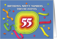 Happy 55th Birthday Celebration with confetti and streamers card