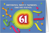 Happy 61st Birthday Celebration with confetti and streamers card