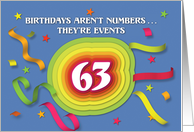 Happy 63rd Birthday Celebration with confetti and streamers card