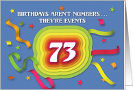 Happy 73rd Birthday Celebration with confetti and streamers card