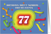 Happy 77th Birthday Celebration with confetti and streamers card