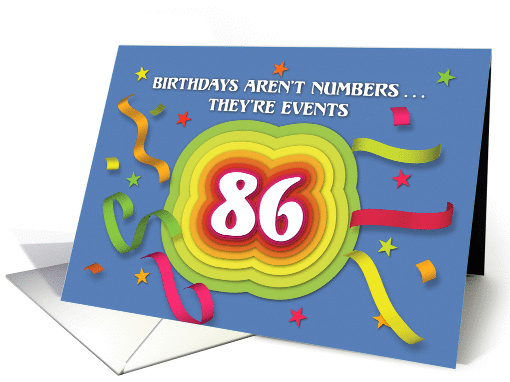 Happy 86th Birthday Celebration with confetti and streamers card