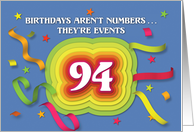 Happy 94th Birthday Celebration with confetti and streamers card