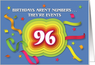 Happy 96th Birthday Celebration with confetti and streamers card