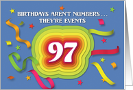 Happy 97th Birthday Celebration with confetti and streamers card