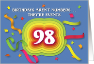 Happy 98th Birthday Celebration with confetti and streamers card