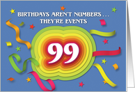 Happy 99th Birthday Celebration with confetti and streamers card