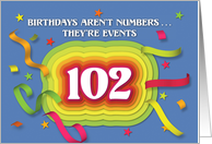 Happy 102nd Birthday Celebration with confetti and streamers card