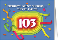 Happy 103rd Birthday Celebration with confetti and streamers card