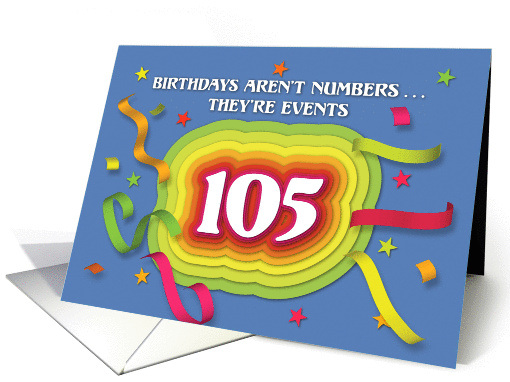 Happy 105th Birthday Celebration with confetti and streamers card