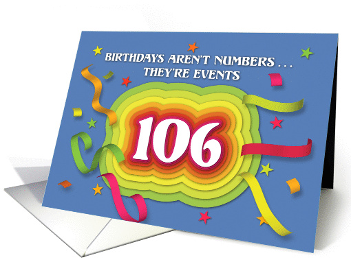 Happy 106th Birthday Celebration with confetti and streamers card