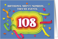 Happy 108th Birthday Celebration with confetti and streamers card