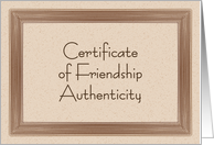Certificate of Friendship Authenticity card