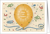 Happy 75th Birthday with orange balloon and puzzle grid card