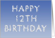 Happy 12th Birthday written in clouds card