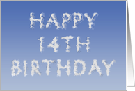 Happy 14th Birthday written in clouds card