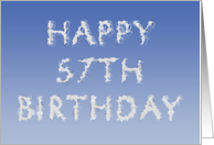 Happy 57th Birthday written in clouds card
