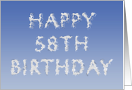 Happy 58th Birthday written in clouds card