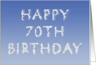 Happy 70th Birthday written in clouds card