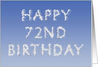 Happy 72nd Birthday written in clouds card