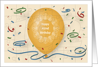 Happy 102nd Birthday with blue balloon and puzzle grid card