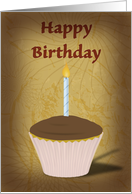Happy Birthday, cupcake illustration with candle blank inside card