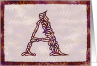 Ornamental Monogram ’A’ with warm red background card