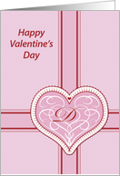 Valentines Day, monogram ’D’ with filigree pink heart, Blank Note Card