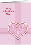 Valentines Day, monogram ’T’ with filigree pink heart, Blank Note Card