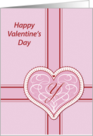 Valentines Day, monogram ’Y’ with filigree pink heart, Blank Note Card