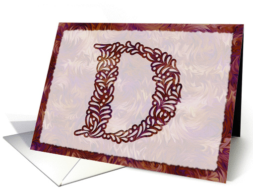 Ornamental Monogram 'D' with warm red background card (972761)